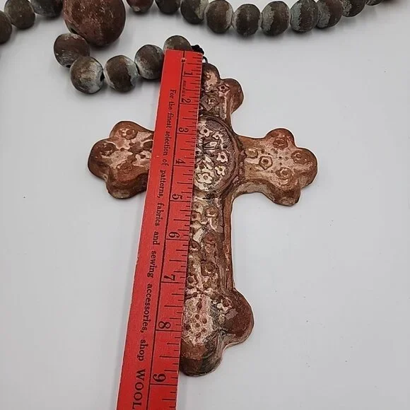 Very Large Old Rosary, Souvenir de Liesse Pottery Stoneware Heavy 56 Length